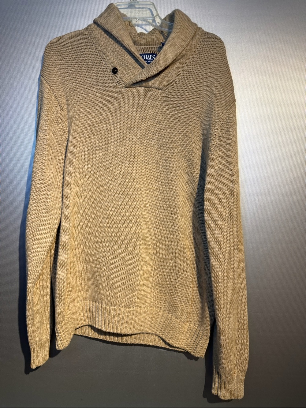 Chaps Mens Sweater XLarge Tan Heavy Cotton Long Sleeve Slouch Neck